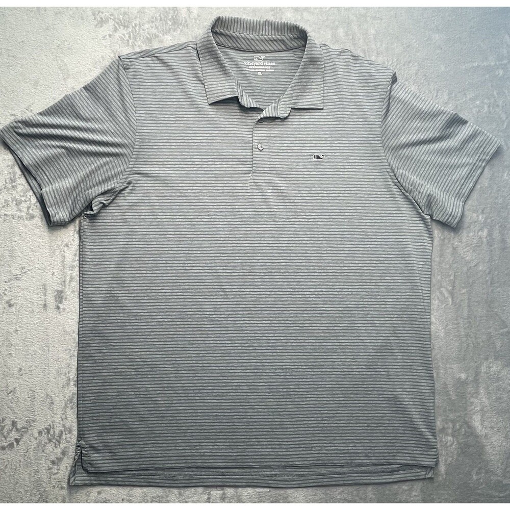 Vineyard Vines Men’s Performance Polo Shirt SZ: XL Grey Stripe Preowned